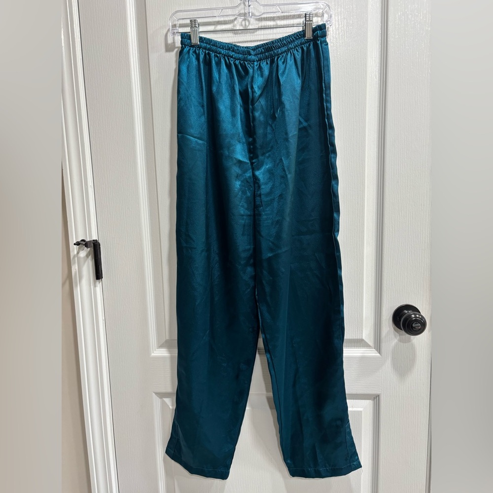 Victoria's Secret Vintage Gold Label Teal Jacquard Satin Pajama Pant Set, Medium - Picture 8 of 10